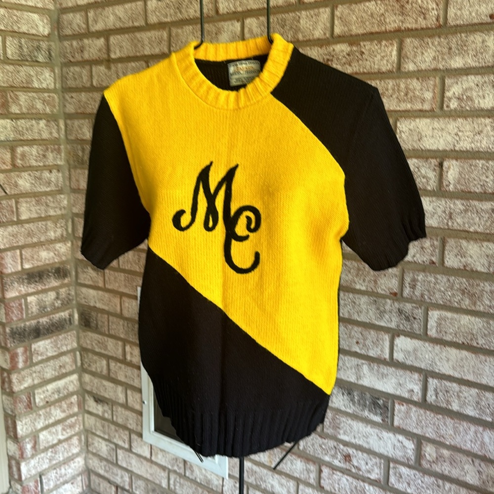 Vintage 50s 60s Cheerleader Cheer Official Award Sweater Gold Black MC Monogram